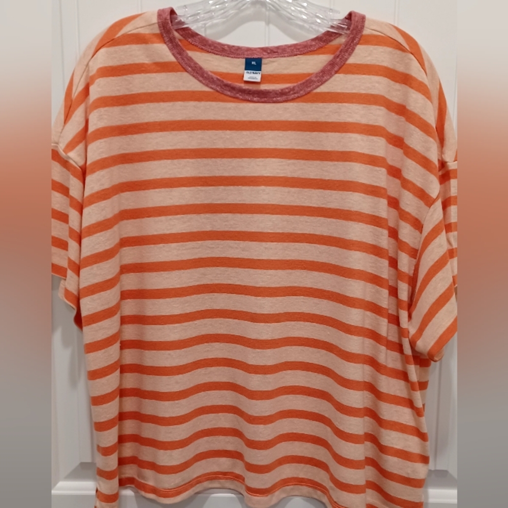 Old Navy Orange and Cream Striped Short Sleeve Tee Sz XL #H06